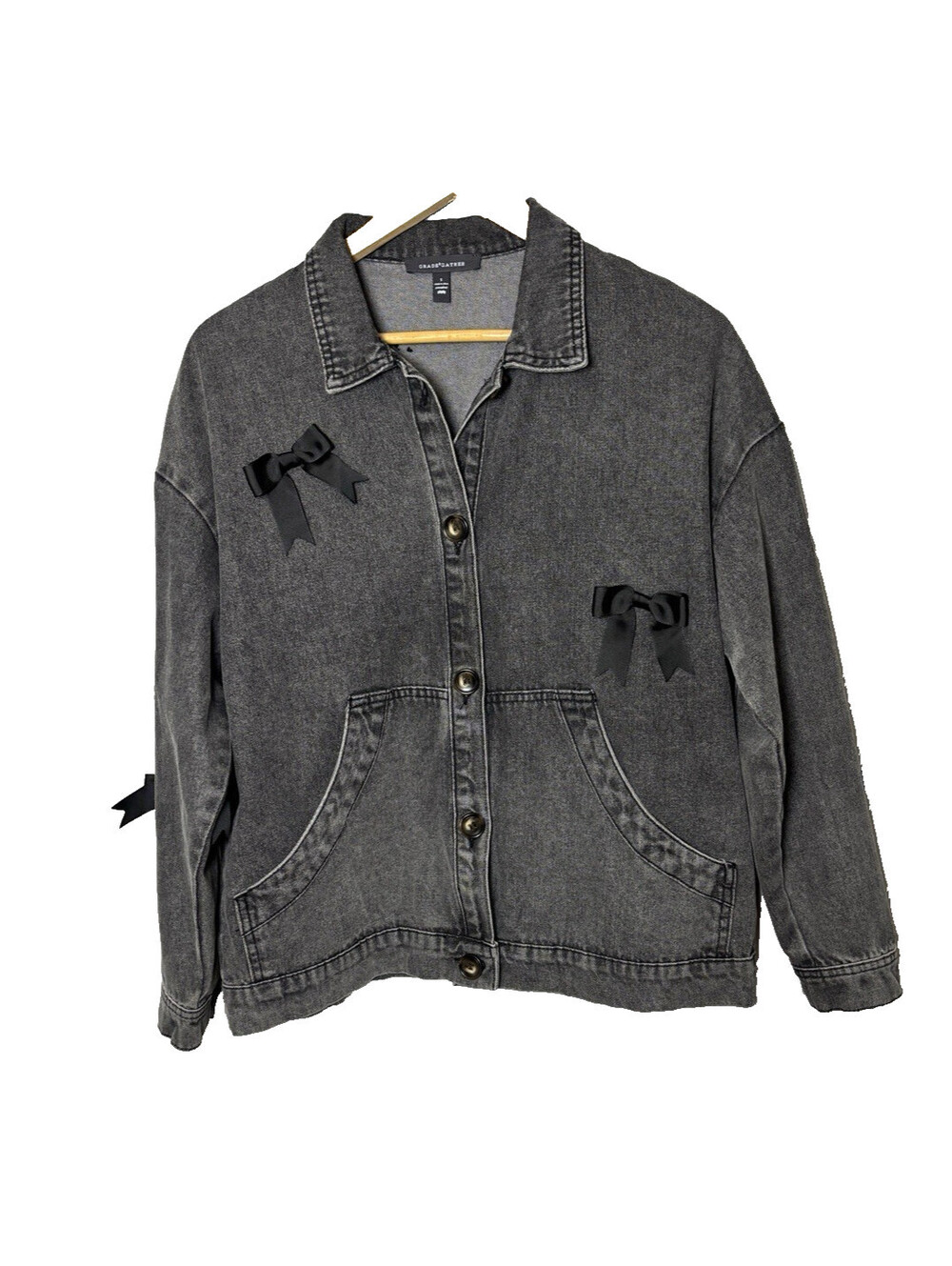 Grade & Gather Denim Pre Washed Jacket With Black Bows Size Small
